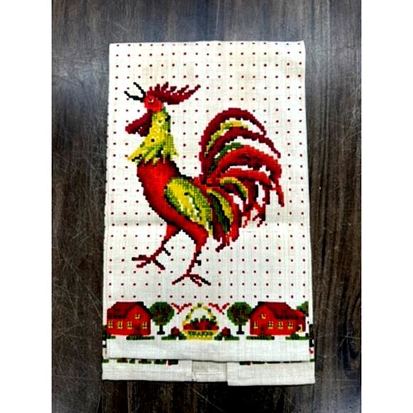 Parisian Prints, Vintage Rooster Dish Towel 28 x 16 Has Spots, FINAL SALE!! - Picture 4 of 9